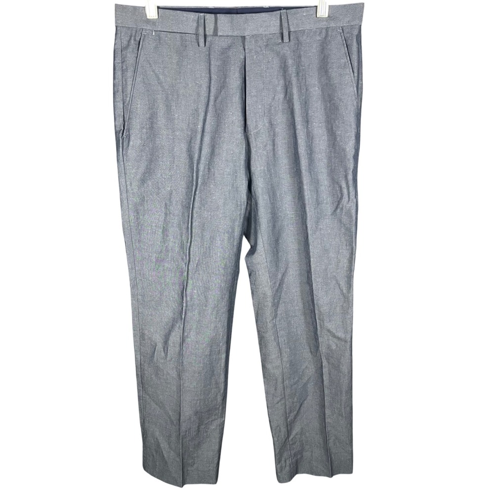 Banana Republic Dress Pants Mens 32 Blue Grey Linen Cotton Tailored Slim Fit